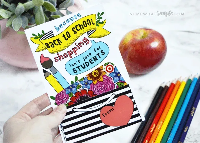 Printable back to school card with colored pencils