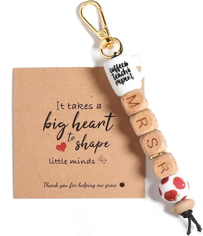 Wooden bead teacher keychain